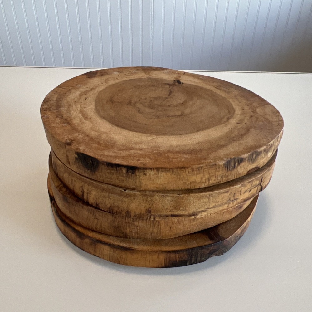 Wood Coasters Set 4 Natural Handmade - Picture 2 of 9